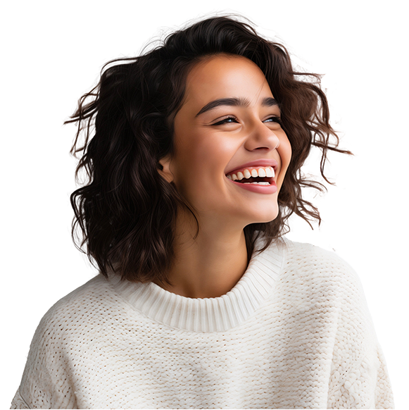 woman smiling and looking up