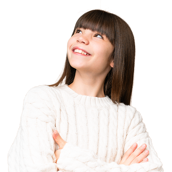 young girl smiling and looking up